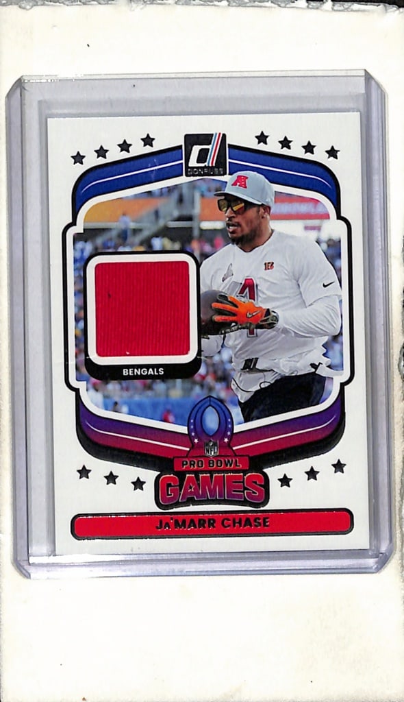 JA'MARR CHASE 2025 DONRUSS PRO BOWL GAMES GAME USED RED JERSEY CARD: NEAR MINT OR BETTER CONDITION