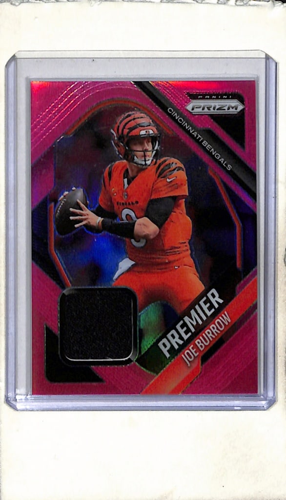 JOE BURROW 2025 PANINI PRIZM PINK PRIZM GAME USED JERSEY CARD: NEAR MINT OR BETTER CONDITION