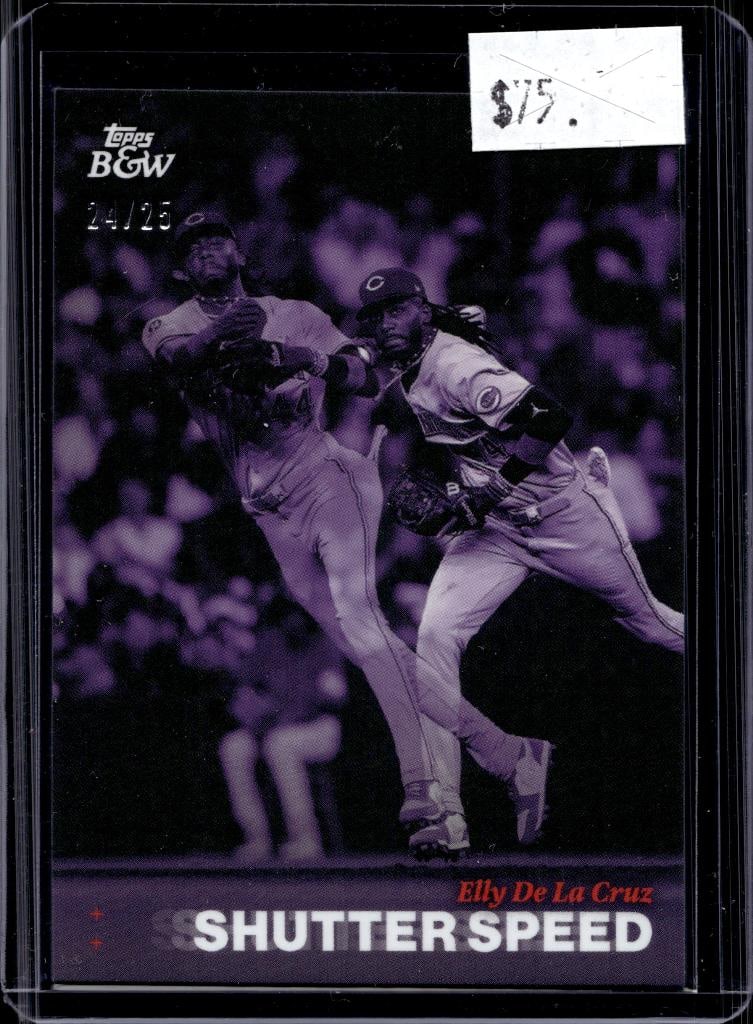 ELLY DE LA CRUZ 2025 TOPPS BLACK & WHITE SHUTTER SPEED PURPLE SP: 24/25. NEAR MINT OR BETTER CONDITION