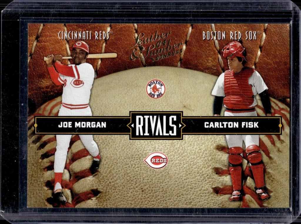 JOE MORGAN CARLTON FISK 2004 DONRUSS LEATHER & LUMBER RIVALS INSERT: 1016/2499. NEAR MINT OR BETTER CONDITION