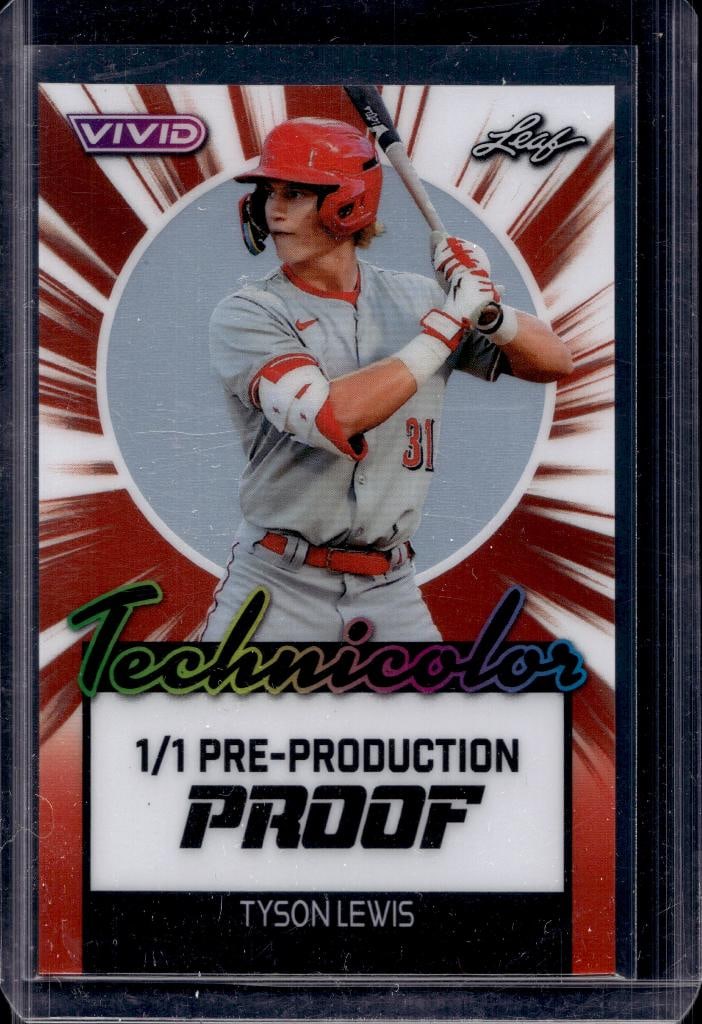 TYSON LEWIS 2024 LEAF VIVID TECHNICOLOR RED PROOF ROOKIE CARD: 1/1. NEAR MINT OR BETTER CONDITION