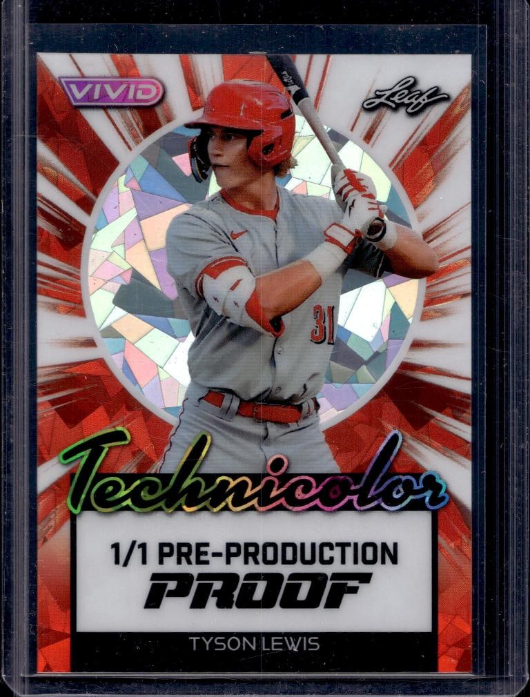 TYSON LEWIS 2024 LEAF VIVID TECHNICOLOR RED ICE PROOF ROOKIE CARD: 1/1. NEAR MINT OR BETTER CONDITION