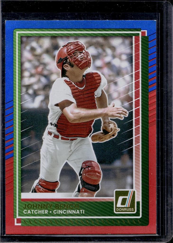 JOHNNY BENCH 2025 DONRUSS RED & BLUE HOLOFOIL: NEAR MINT OR BETTER CONDITION