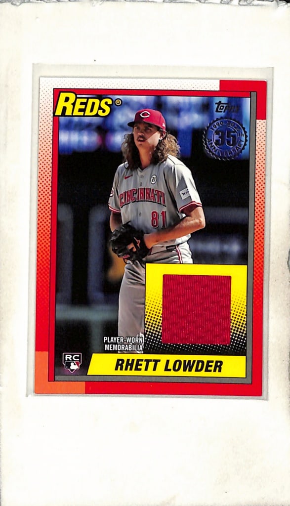 RHETT LOWDER 2025 TOPPS 1990 RETRO GAME USED JERSEY ROOKIE CARD: NEAR MINT OR BETTER CONDITION