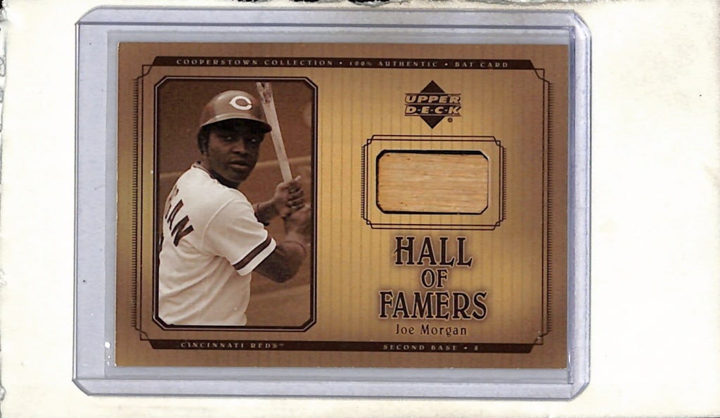 JOE MORGAN 2001 UPPER DECK HALL OF FAME GAME USED BAT CARD: NEAR MINT OR BETTER CONDITION