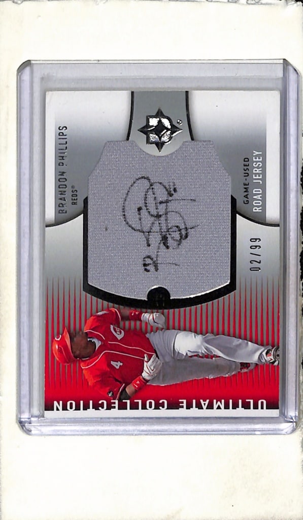 BRANDON PHILLIPS 2008 UPPER DECK ULTIMATE GAME USED JERSEY AUTOGRAPH: 2/99. NEAR MINT OR BETTER CONDITION