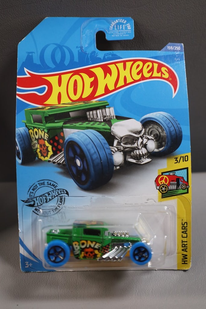 HOT WHEELS CAR: A HOT WHEELS BONE SHAKER ART CAR. NEW BUT BOX/PACKAGE MIGHT HAVE CONDITION ISSUES.