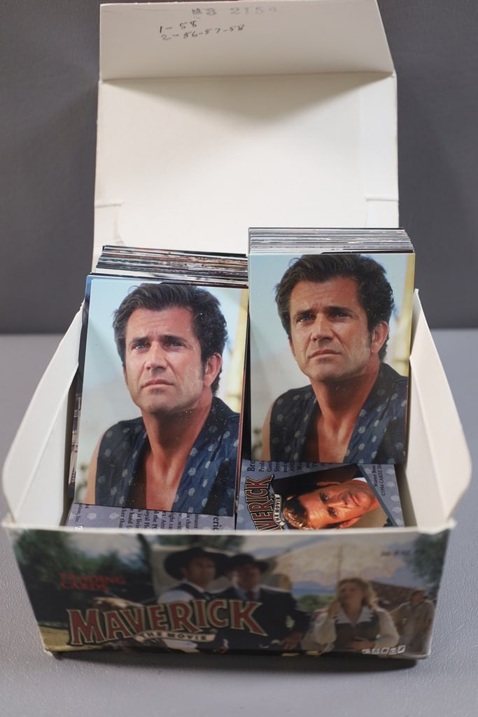 MAVERICK TRADING CARDS: A BOX OF TRADING CARDS FROM THE ACTION COMEDY WESTERN MAVERICK STARRING MEL GIBSON, JAMES GARNER AND JODIE FOSTER.
