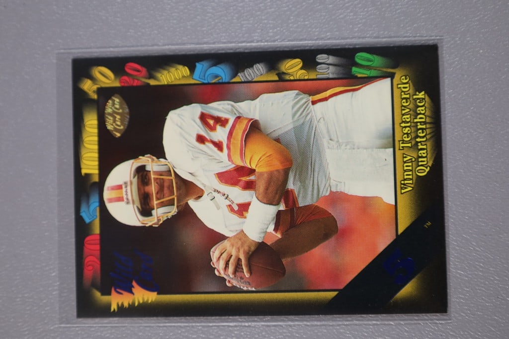 VINNY TESTEVERDE CARD: A 1991 WILD CARD 5 STRIPLE PARALLEL CARD. NEAR MINT OR BETTER CONDITION.