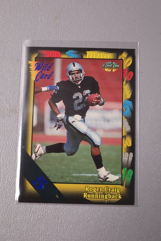 ROGER CRAIG CARD: A 1991 WILD CARD 5 STRIPLE PARALLEL CARD. NEAR MINT OR BETTER CONDITION.
