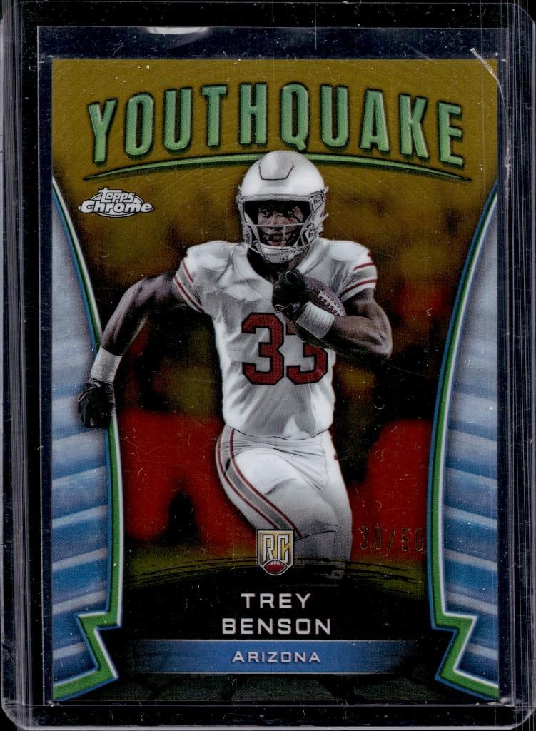 TREY BENSON 2024 TOPPS CHROME YOUTHQUAKE GOLD REFRACTOR ROOKIE CARD: 30/50. NEAR MINT OR BETTER CONDITION