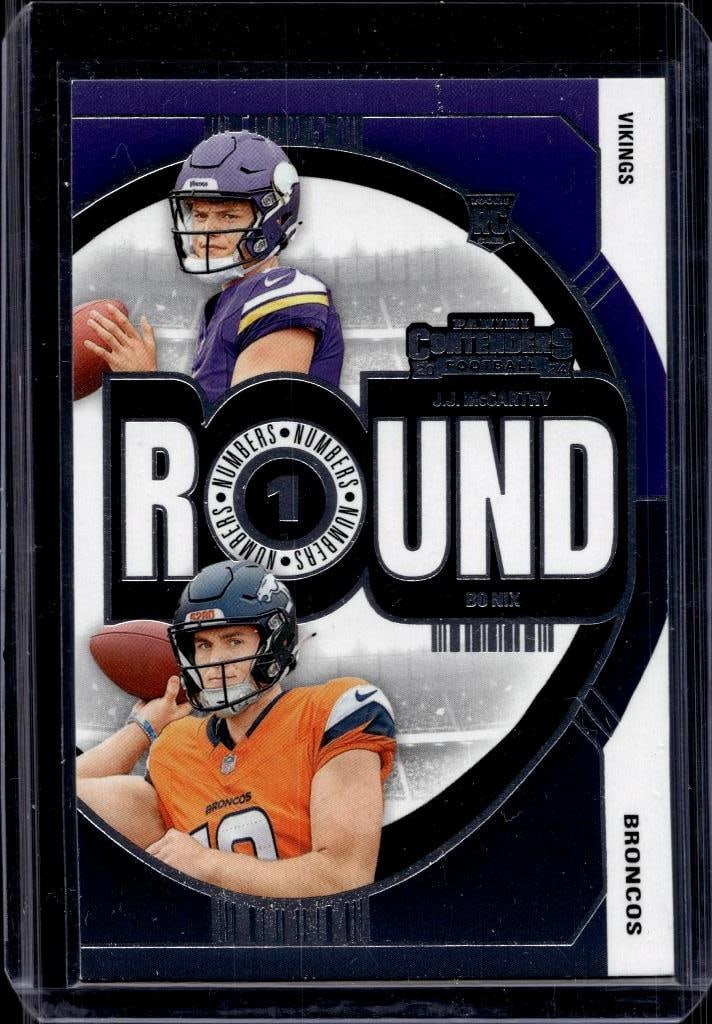 BO NIX J.J,. MCCARTHY 2024 PANINI CONTENDERS ROUND NUMBERS ROOKIE CARD: NEAR MINT OR BETTER CONDITION