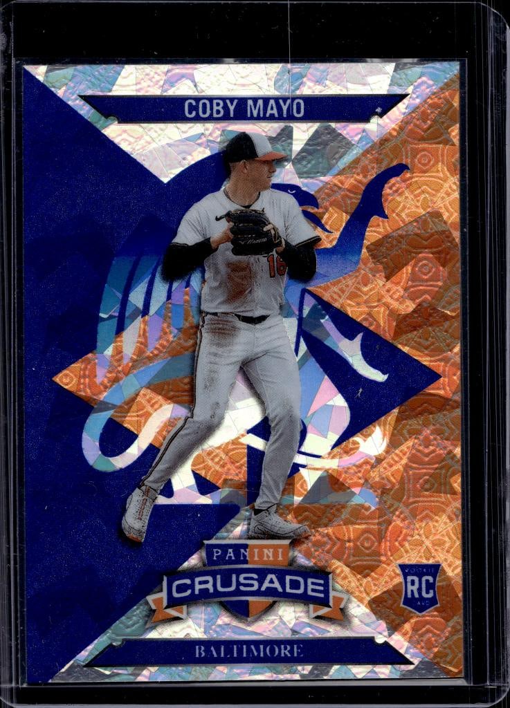 COBY MAYO 2025 PANINI CRUSADE ORANGE & BLUE PRIZM ROOKIE CARD: NEAR MINT OR BETTER CONDITION