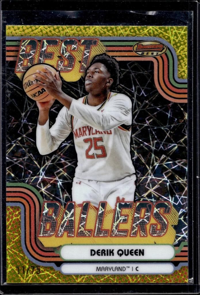 DERIK QUEEN 2024-25 BOWMAN CHROME U NIL GOLD GEOMETRIC REFRACTOR ROOKIE: 11/75. NEAR MINT OR BETTER CONDITION