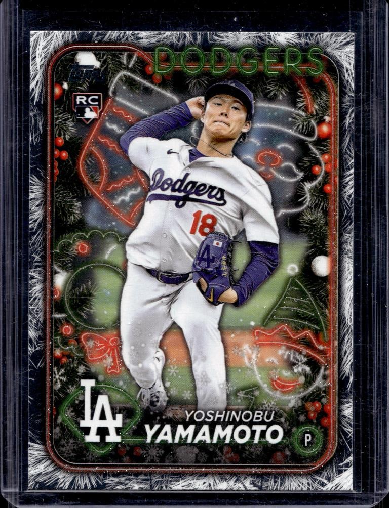 YOSHINOBU YAMAMOTO 2024 TOPPS HOLIDAY SILVER GLITTER ROOKIE CARD: NEAR MINT OR BETTER CONDITION