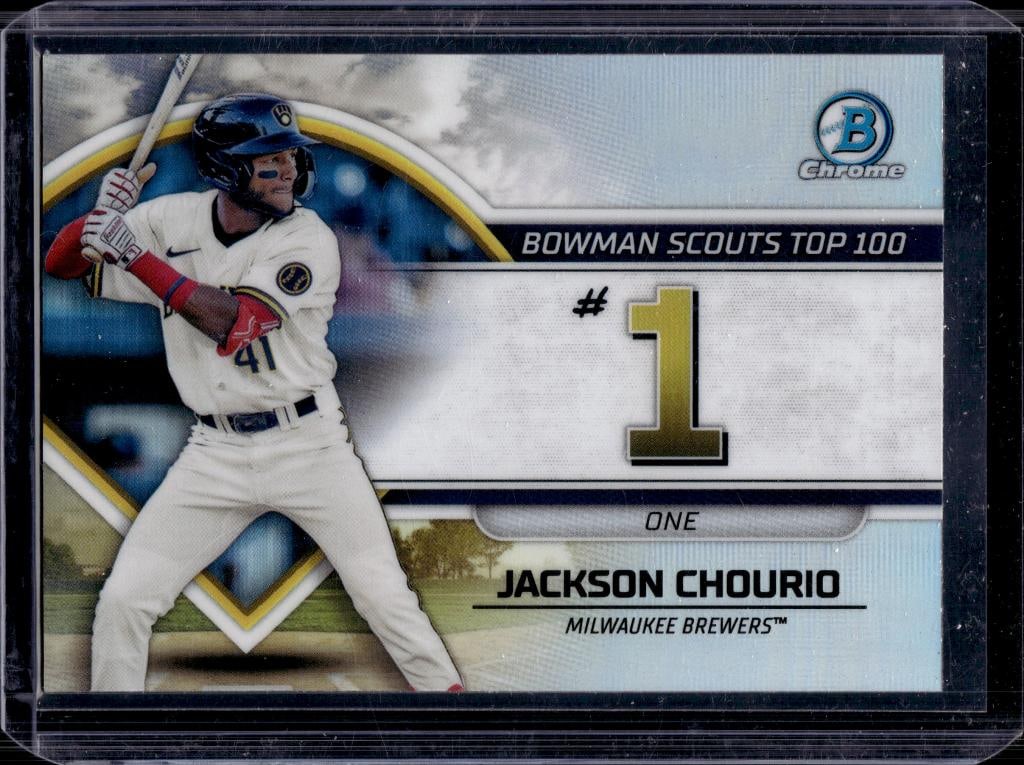 JACKSON CHOURIO 2023 BOWMAN CHROME TOP 100 REFRACTOR ROOKIE CARD: NEAR MINT OR BETTER CONDITION