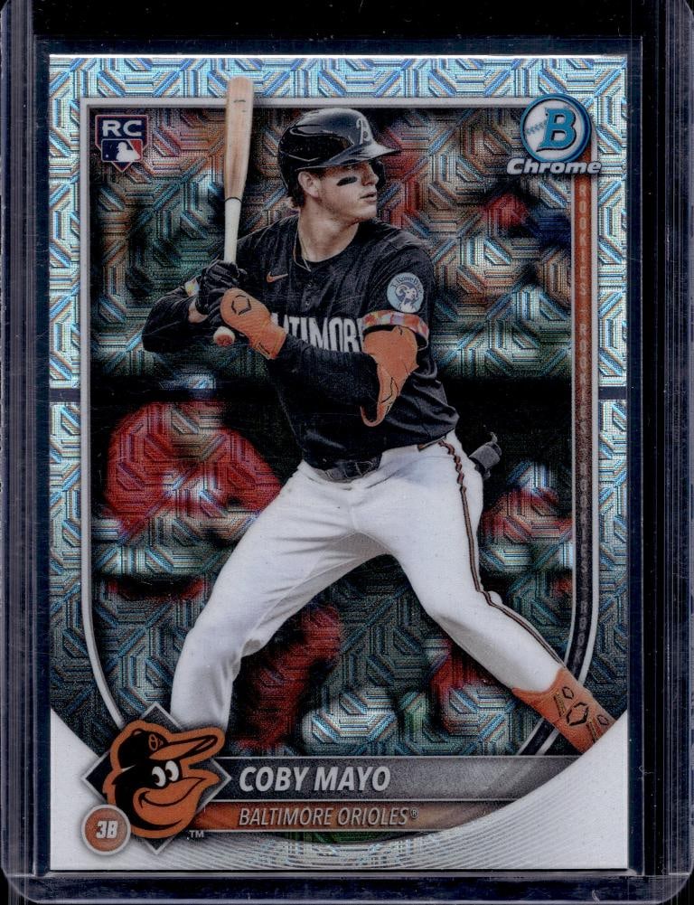 COBY MAYO 2025 BOWMAN CHROME MEGA REFRACTOR ROOKIE CARD: NEAR MINT OR BETTER CONDITION