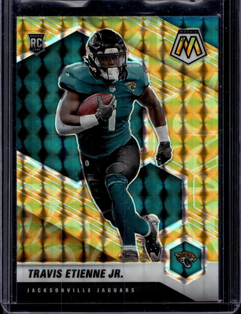 TRAVIS ETIENNE JR 2021 PANINI MOSAIC REACTIVE YELLOW PRIZM ROOKIE CARD: NEAR MINT OR BETTER CONDITION