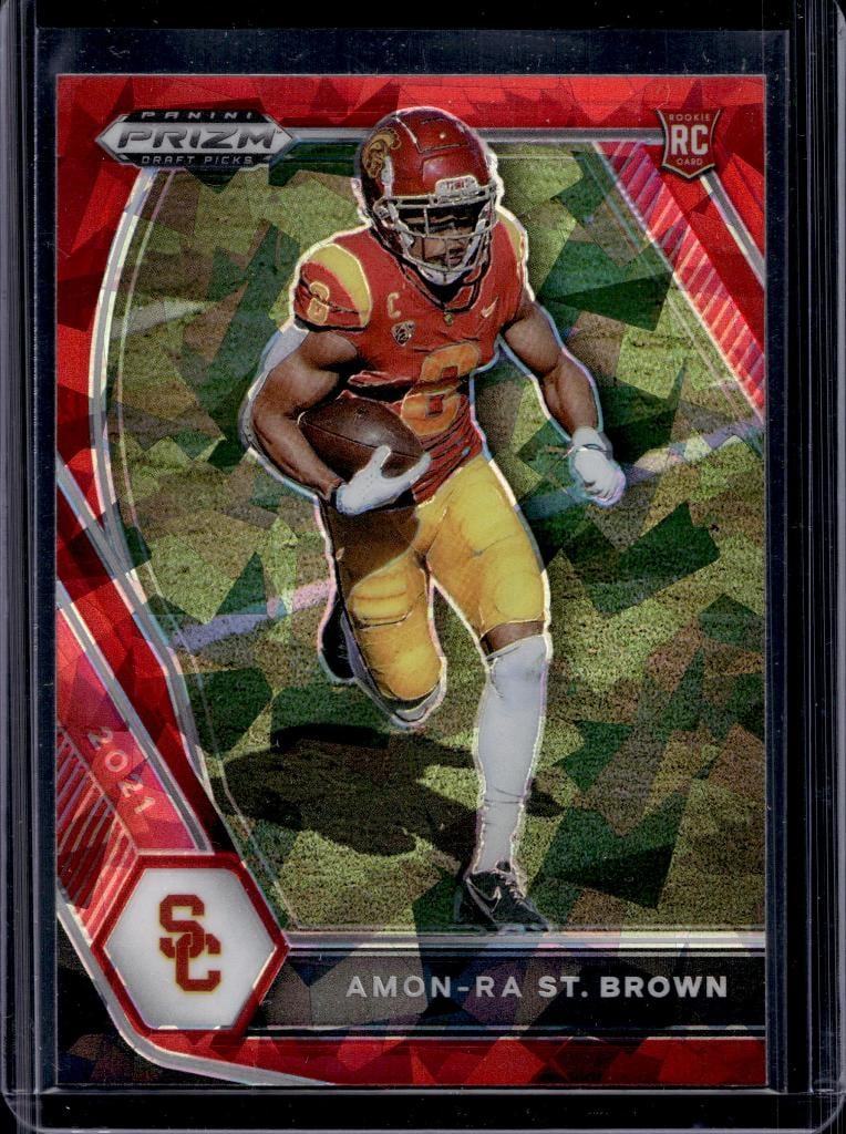 AMON RA ST. BROWN 2021 PANINI PRIZM DRAFT RED ICE PRIZM COLOR MATCH ROOKIE CARD: NEAR MINT OR BETTER CONDITION