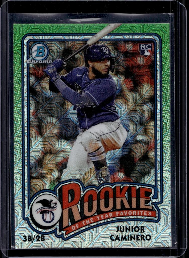 JUNIOR CAMINERO 2024 BOWMAN CHROME ROY GREEN MEGA REFRACTOR ROOKIE CARD: NEAR MINT OR BETTER CONDITION
