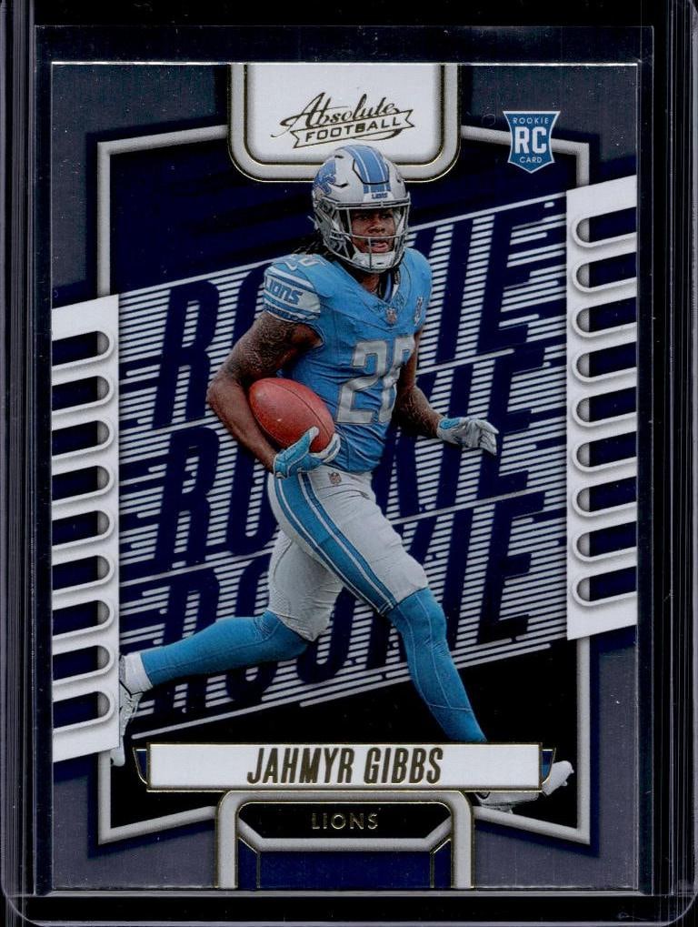 JAHMYR GIBBS 2023 PANINI ABSOLUTE GOLD FOIL PARALLEL ROOKIE CARD: NEAR MINT OR BETTER CONDITION