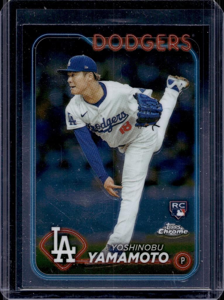 YOSHINOBU YAMAMOTO 2024 TOPPS CHROME ROOKIE CARD: NEAR MINT OR BETTER CONDITION