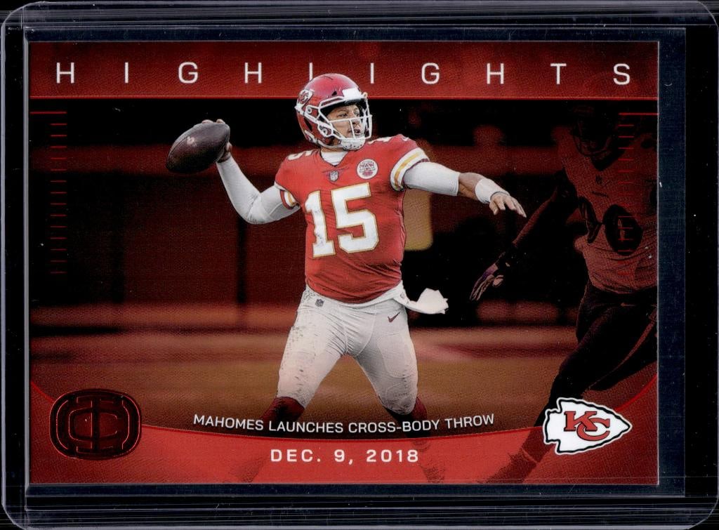 PATRICK MAHOMES 2025 PANINI ICONS HIGHLIGHTS RED FOIL PARALLEL CROSS BODY: NEAR MINT OR BETTER CONDITION