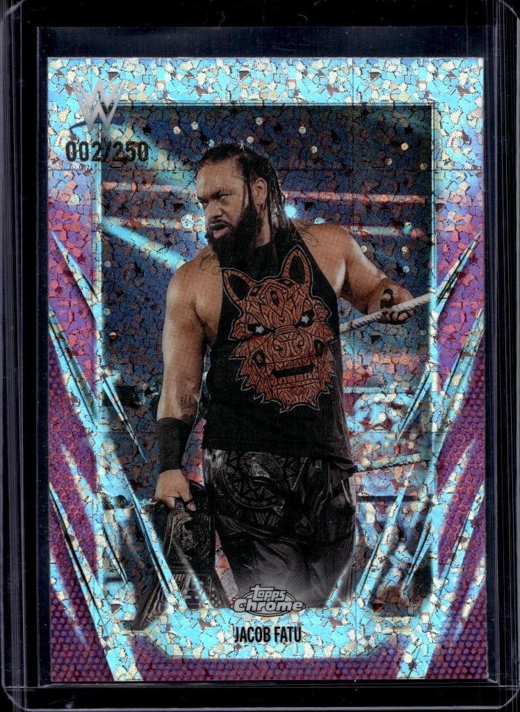 JACOB FATU 2025 TOPPS CHROME WWE PINK MINI DIAMONDS REFRACTOR: 2/250. NEAR MINT OR BETTER CONDITION