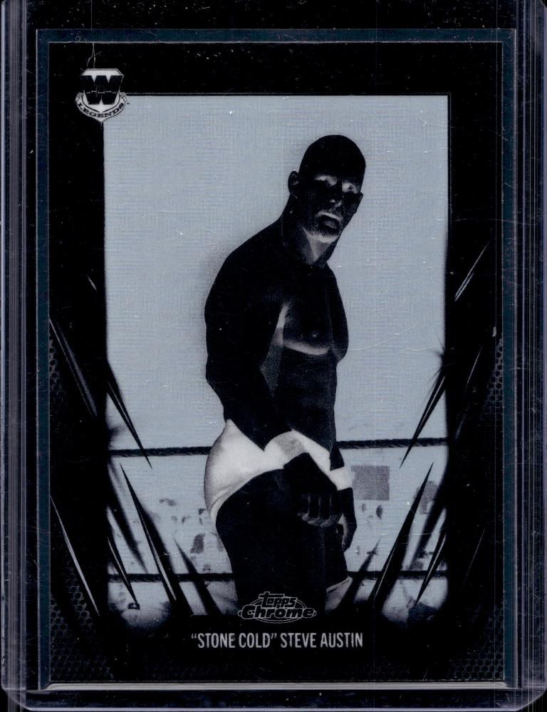 STONE COLD STEVE AUSTIN 2025 TOPPS CHROME WWE LEGENDS NEGATIVE REFRACTOR: NEAR MINT OR BETTER CONDITION