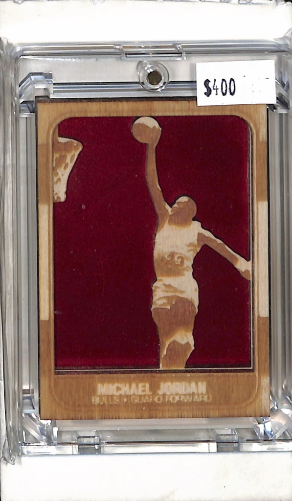 MICHAEL JORDAN 1986-87 FLEER WOOD CUT CUSTOM ART CARD: NEAR MINT OR BETTER CONDITION