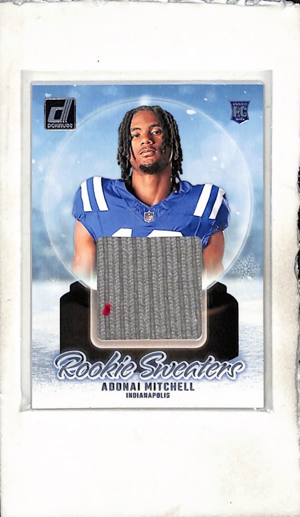 ADONAI MITCHELL 2024 DONRUSS SWEATER PATCH ROOKIE CARD: NEAR MINT OR BETTER CONDITION