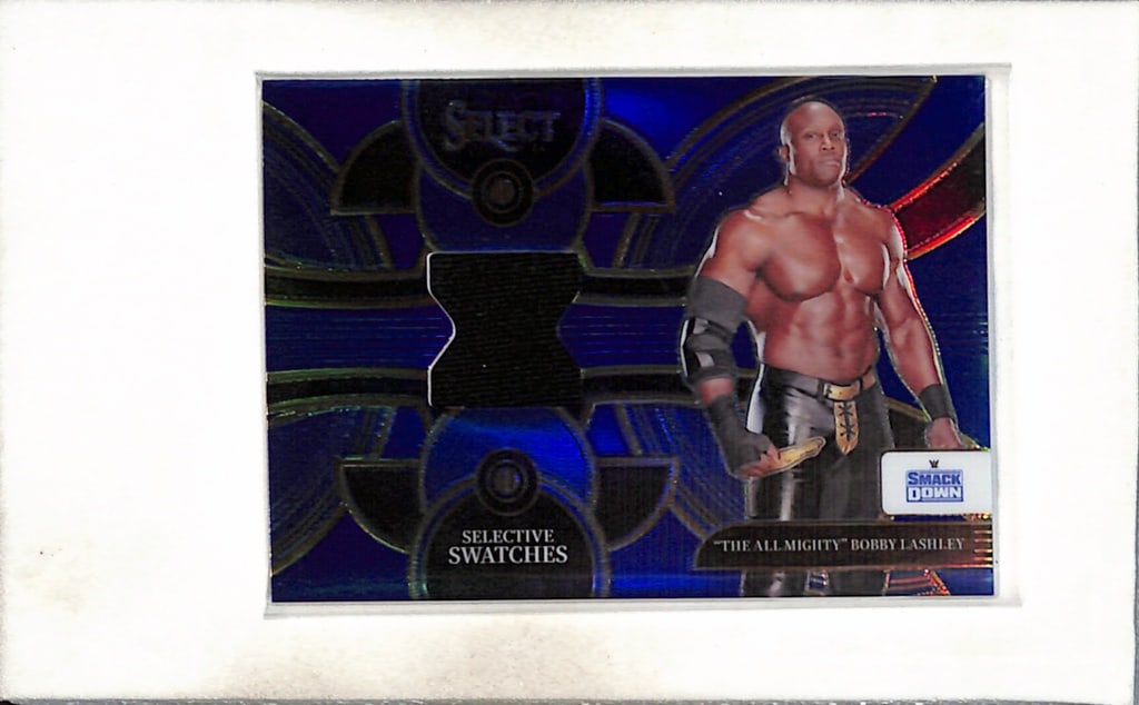 BOBBY LASHLEY THE ALMIGHTY 2024 PANINI SELECT WWE BLUE PRIZM RING WORN SHIRT: 20/49. NEAR MINT OR BETTER CONDITION