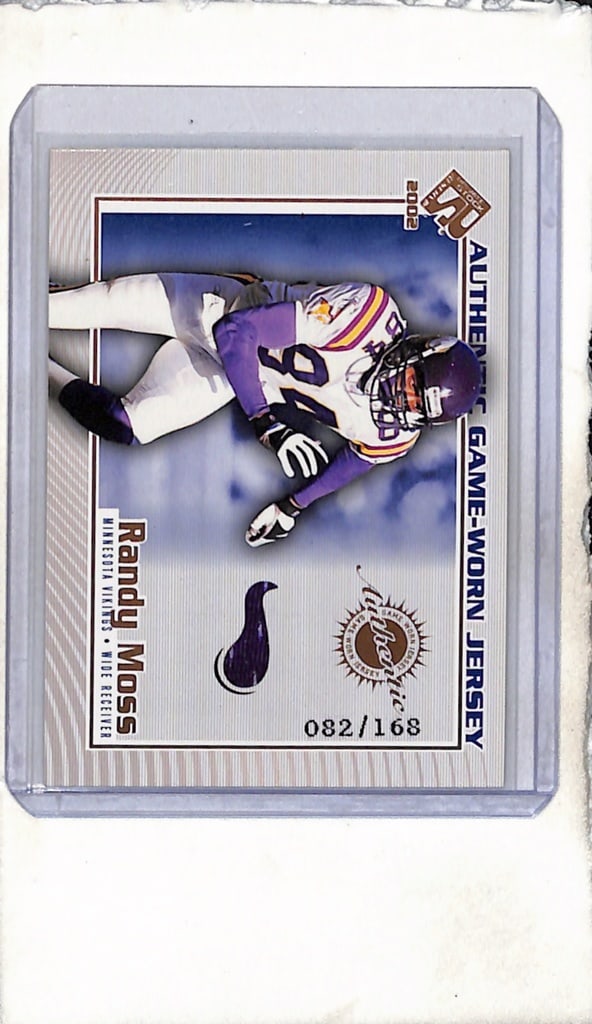 RANDY MOSS 2002 PACIFIC PRIVATE STOCK GAME USED JERSEY CARD: 82/168. NEAR MINT OR BETTER CONDITION