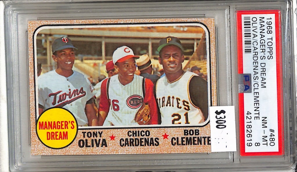 ROBERTO CLEMENTE CARDENAS OLIVA 1968 TOPPS #480 MAANGERS DREAM. PSA GRADED: GRADED PSA 8 NM-MT