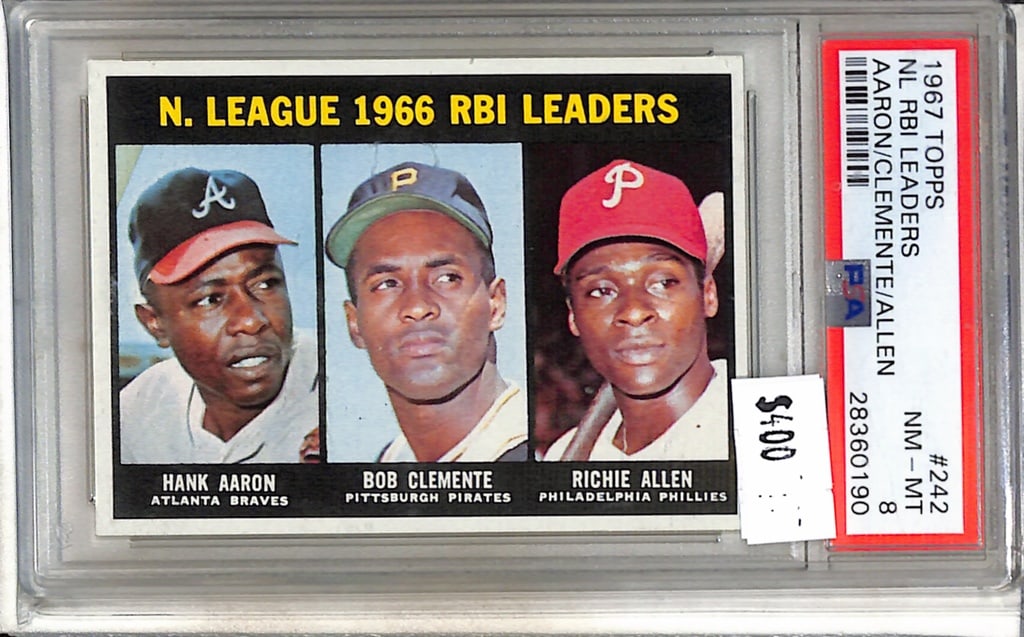 HANK AARON ROBERTO CLEMENTE RICHIE ALLEN 1967 TOPPS LEADERS. PSA GRADED: GRADED PSA 8 NM-MT