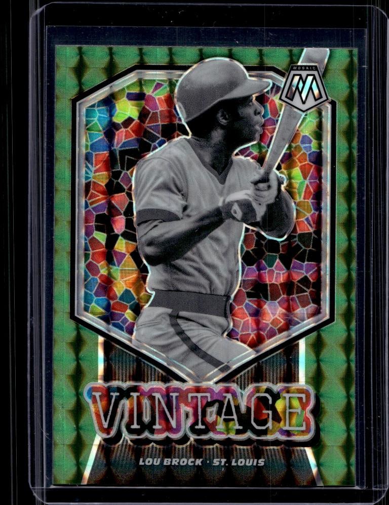 LOU BROCK 2021 PANINI MOSAIC VINTAGE GREEN PRIZM: NEAR MINT OR BETTER CONDITION