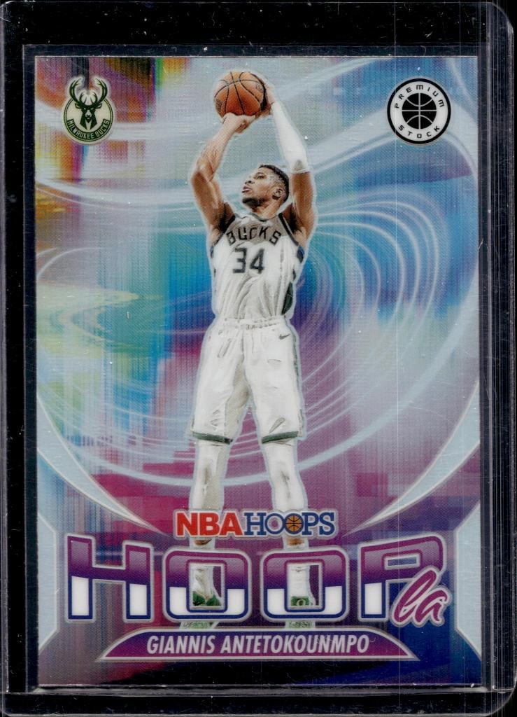 GIANNIS ANTETOKOUNMPO 2023-24 HOOPS PREMIUM HOOPLA SILVER PRIZM: NEAR MINT OR BETTER CONDITION