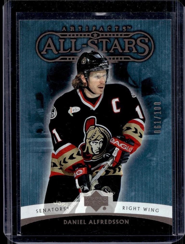 DANIEL ALFREDSSON 2005-06 UPPER DECK ARTIFACTS ALL-STARS GOLD: 61/100. NEAR MINT OR BETTER CONDITION