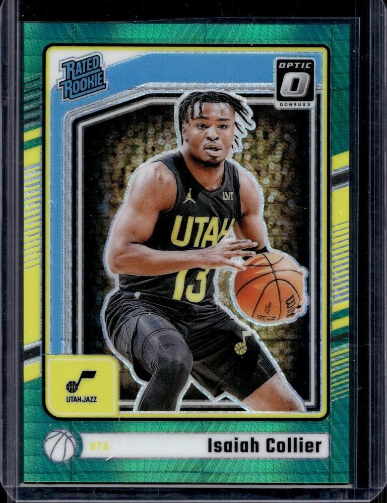 ISAIAH COLLIER 2024-25 PANINI OPTIC HYPER GREEN PRIZM ROOKIE CARD: 30/249. NEAR MINT OR BETTER CONDITION