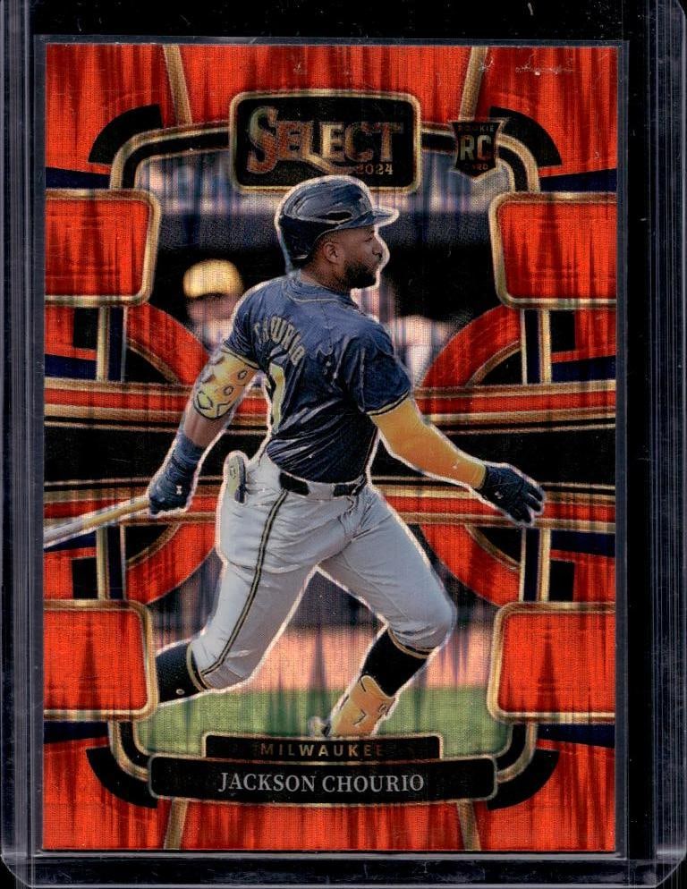 JACKSON CHOURIO 2024 PANINI SELECT ORANGE FLASH PRIZM ROOKIE CARD: NEAR MINT OR BETTER CONDITION