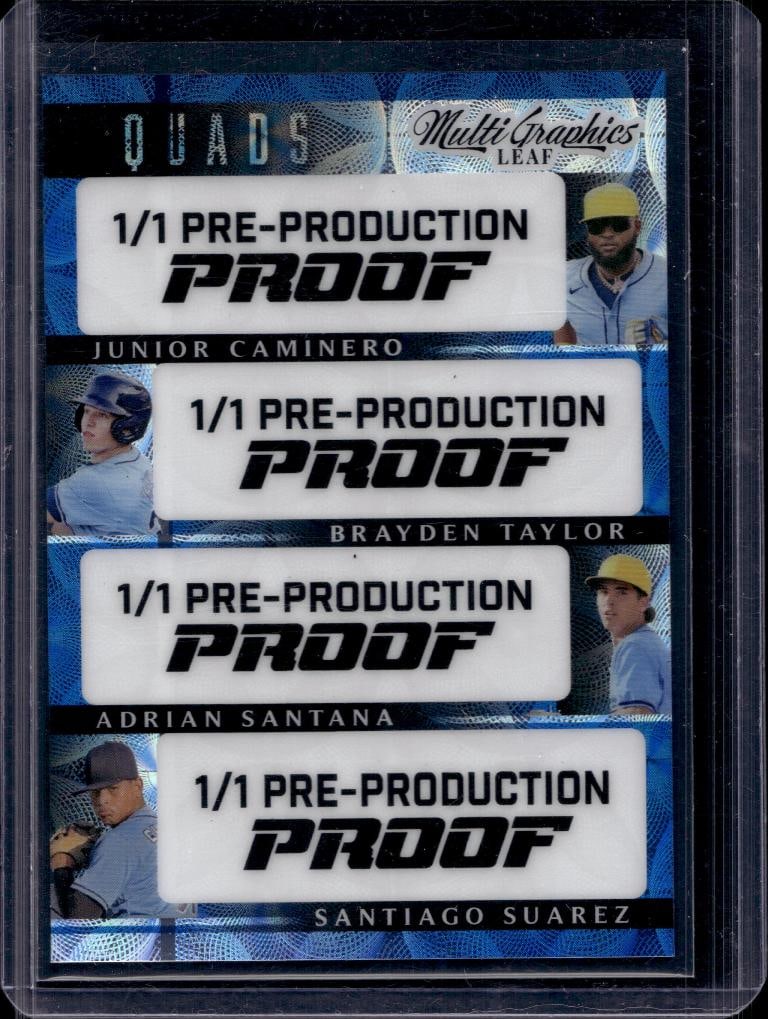 JUNIOR CAMINERO 2024 LEAF QUADS PRE-PRODUCTION PROOF ROOKIE CARD (1 of 1)