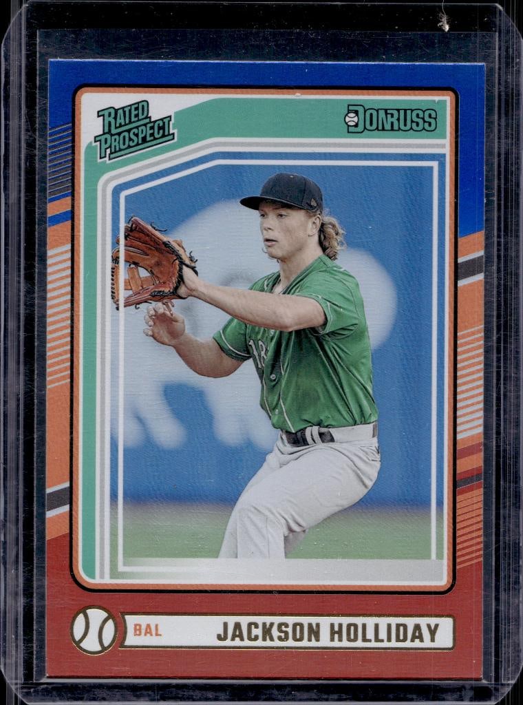 JACKSON HOLLIDAY 2024 DONRUSS RED AND BLUE HOLOFOIL ROOKIE CARD (1 of 1)