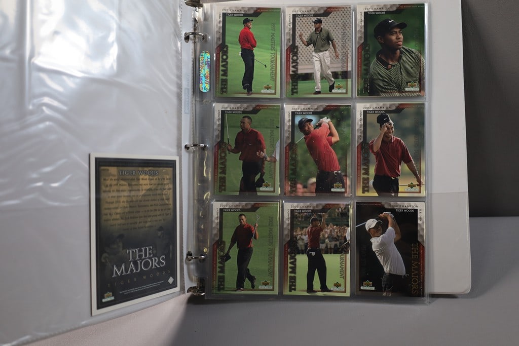 TIGER WOODS CARDS: A BINDER WITH TIGER WOODS UPPER DECK CARDS.