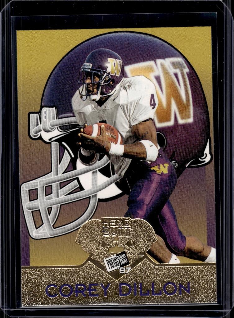 COREY DILLON 1997 PRESS PASS HEAD BUTT ROOKIE CARD: NEAR MINT OR BETTER CONDITION