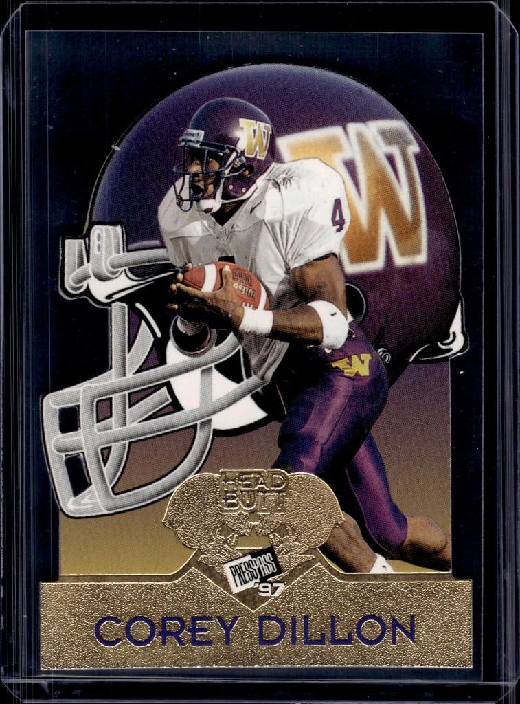 COREY DILLON 1997 PRESS PASS HEAD BUTT DIE CUT ROOKIE CARD: NEAR MINT OR BETTER CONDITION
