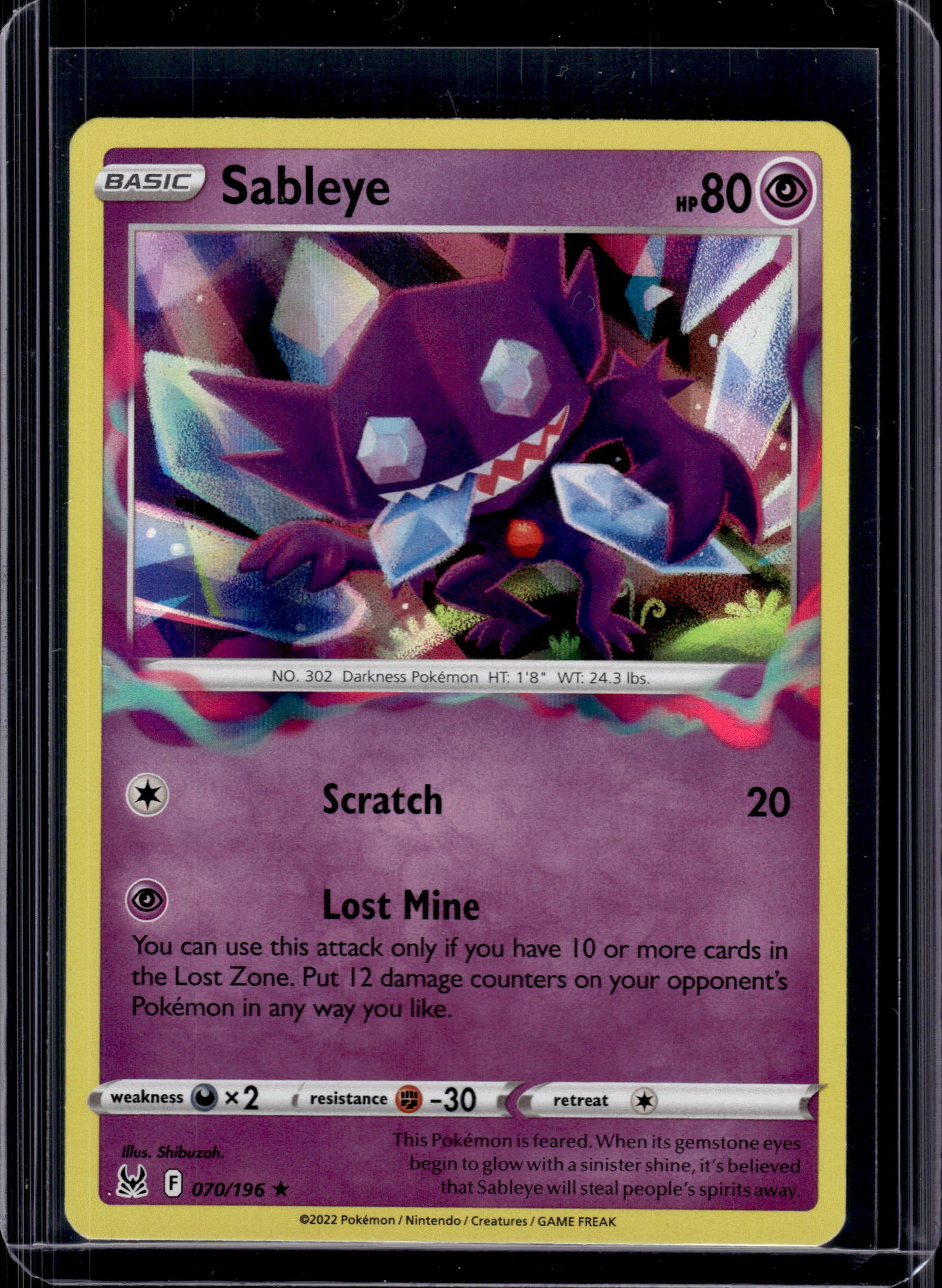 SABLEYE 2022 POKEMON SWORD & SHIELD LOST ORIGINS HOLO: NEAR MINT OR BETTER CONDITION