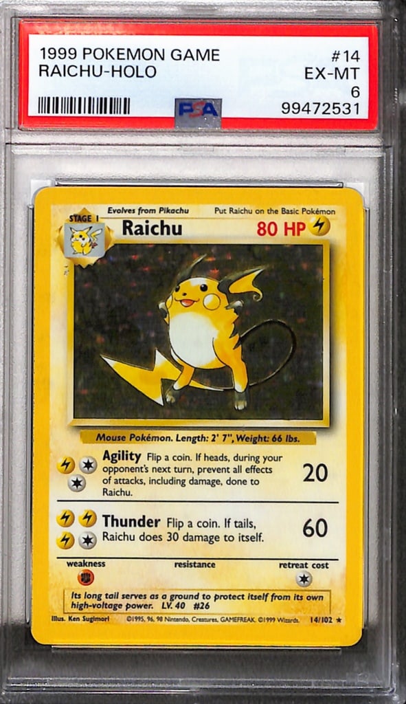 RAICHU HOLO 1999 POKEMON BASE SET PSA GRADED: GRADED PSA 6 EX-MT