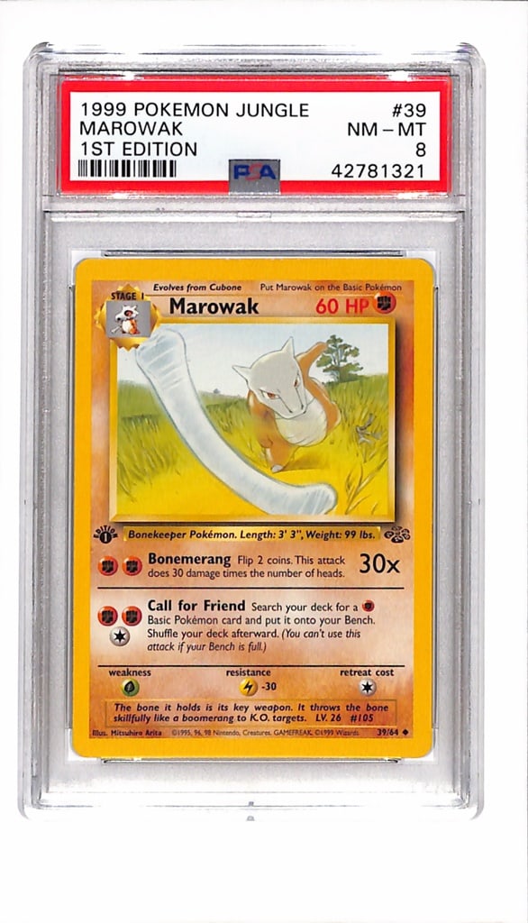 MAROWAK 1999 POKEMON JUNGLE 1ST EDITION PSA GRADED: GRADED PSA 8 NEAR MINT - MINT