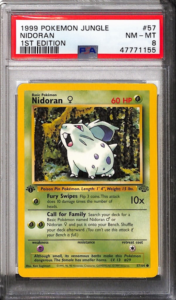 NIDORAN 1999 POKEMON JUNGLE 1ST EDITION PSA GRADED: GRADED PSA 8 NEAR MINT - MINT