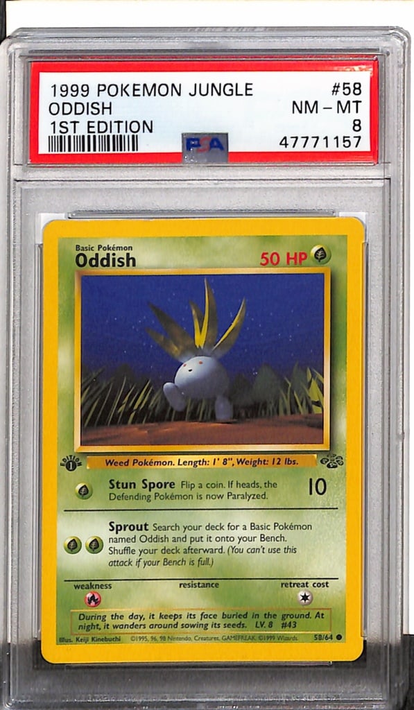 ODDISH 1999 POKEMON JUNGLE 1ST EDITION PSA GRADED: GRADED PSA 8 NEAR MINT - MINT